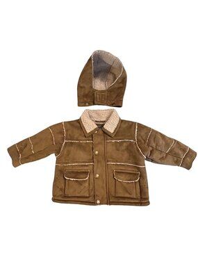 Big Chill Toddler Faux Suede Sherpa Lined Jacket Detachable Hood Zip Snap 12 mo